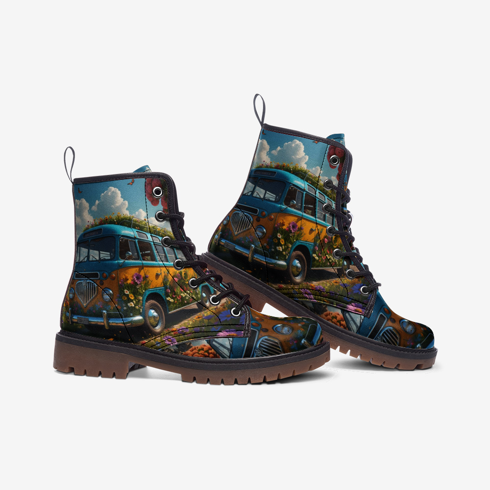 Emerald Blossoms - Floral Kombi Van Leather Lightweight Boots for Hippies