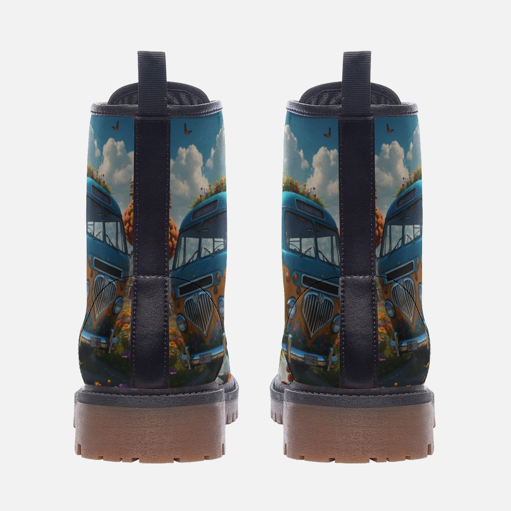 Emerald Blossoms - Floral Kombi Van Leather Lightweight Boots for Hippies