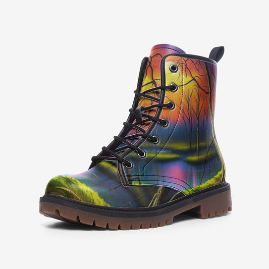 Emerald Blossoms - Spooky Forest, Sunset Cottage Core Casual Leather Lightweight Boots For Hippies