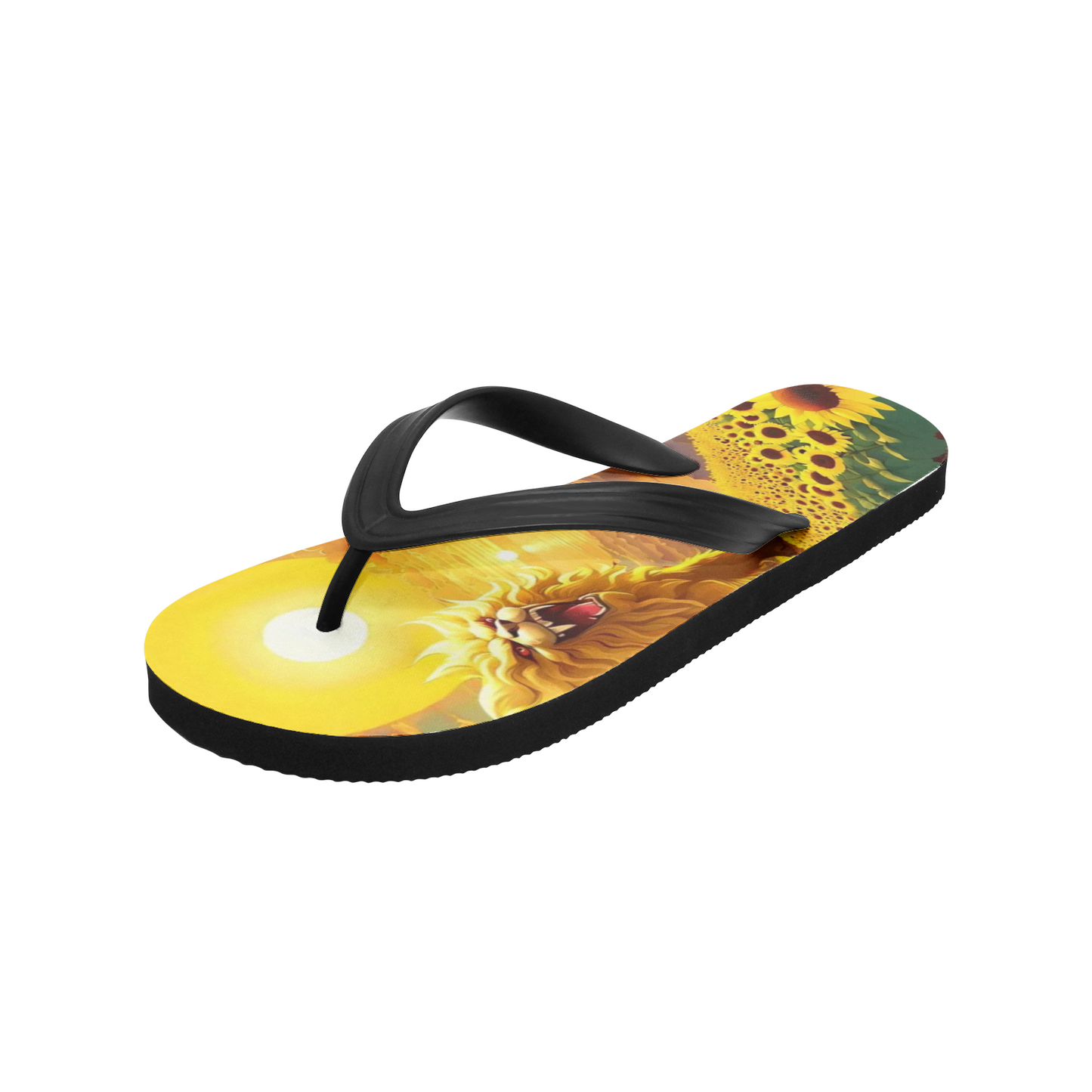 Emerald Blossoms - Lion King under Sunset Print on Unisex Flip Flops for Hippies