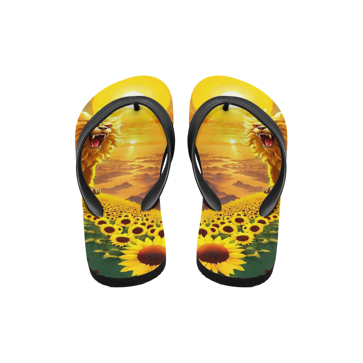 Emerald Blossoms - Lion King under Sunset Print on Unisex Flip Flops for Hippies