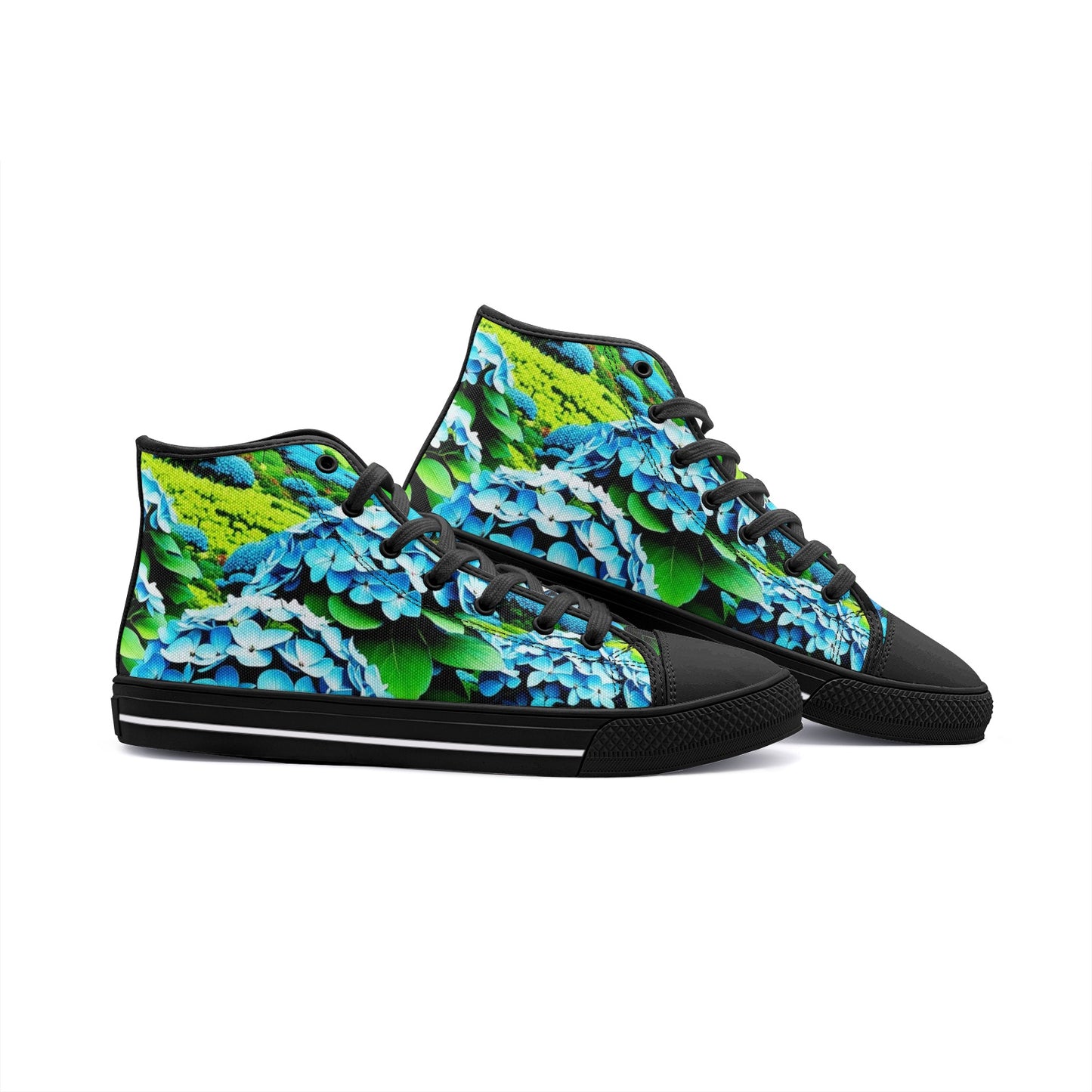 Emerald Blossoms - Blooming Blue Hydrangea Flower Unisex High Top Canvas Shoes For Hippies