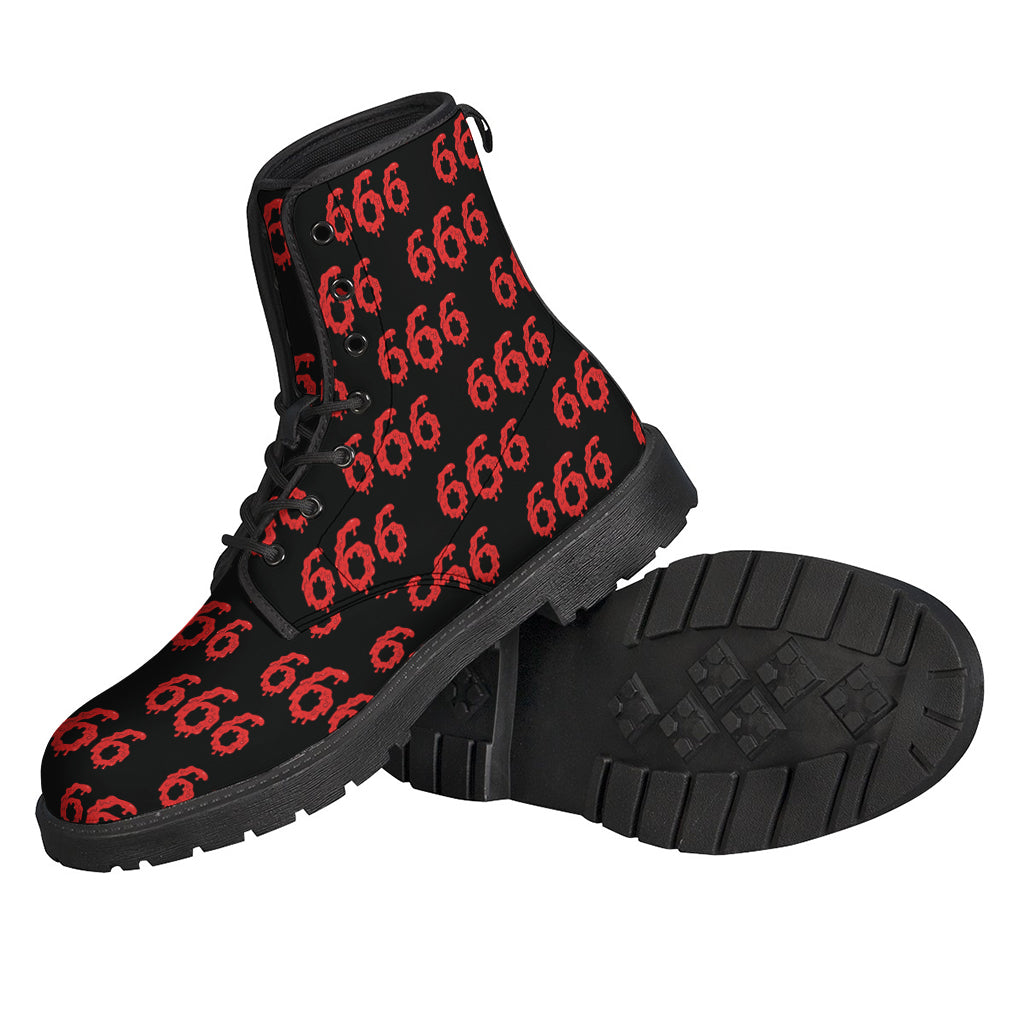 666 Satan Pattern Print Leather Boots: Groovy Hippies Lightweight Footwear - 2