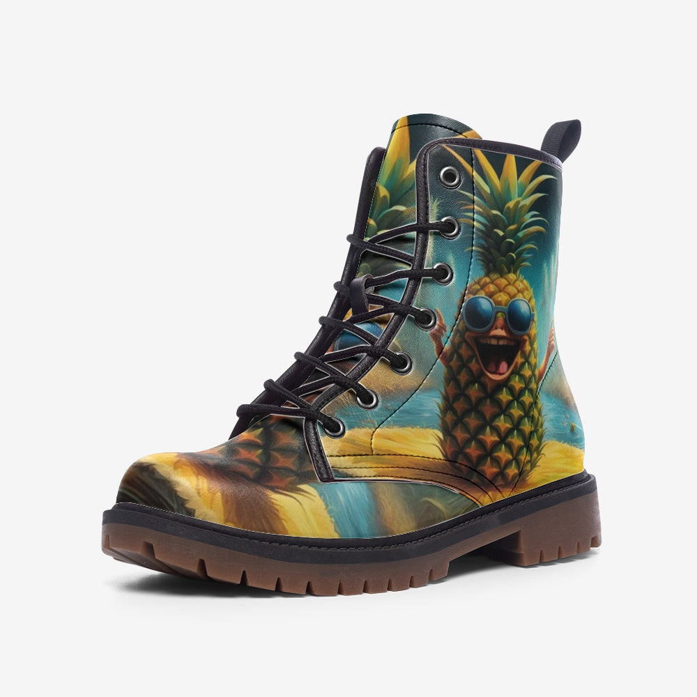 Emerald Blossoms - Awesome Pineapple on Leather Lightweight Boots for Hippies