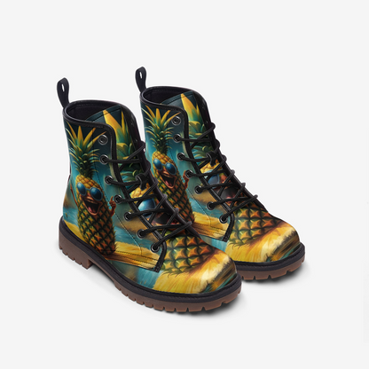 Emerald Blossoms - Awesome Pineapple on Leather Lightweight Boots for Hippies