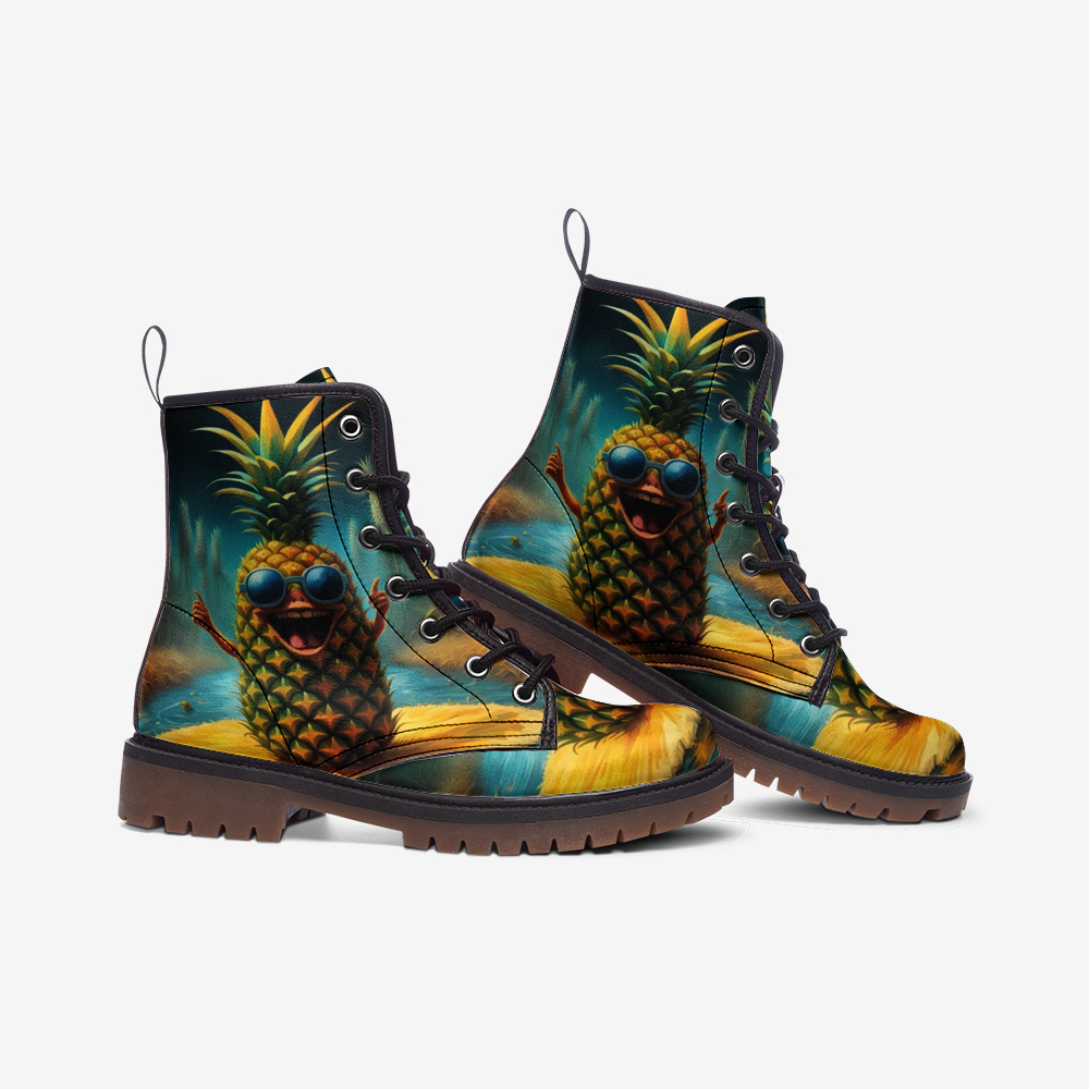 Emerald Blossoms - Awesome Pineapple on Leather Lightweight Boots for Hippies