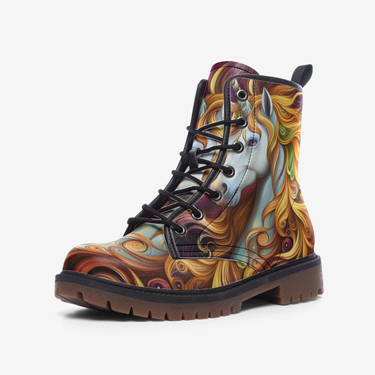 Emerald Blossoms - Unicorn Portrait Casual Leather Lightweight Boots For Hippies