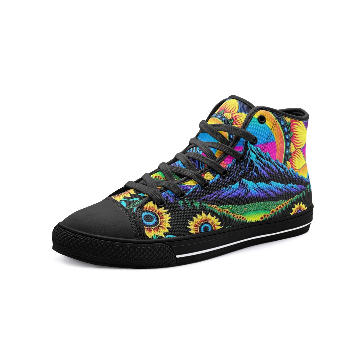 Emerald Blossoms - Mountain Top Flower, Blooming Sunflowers Unisex High Top Canvas Shoes For Hippies