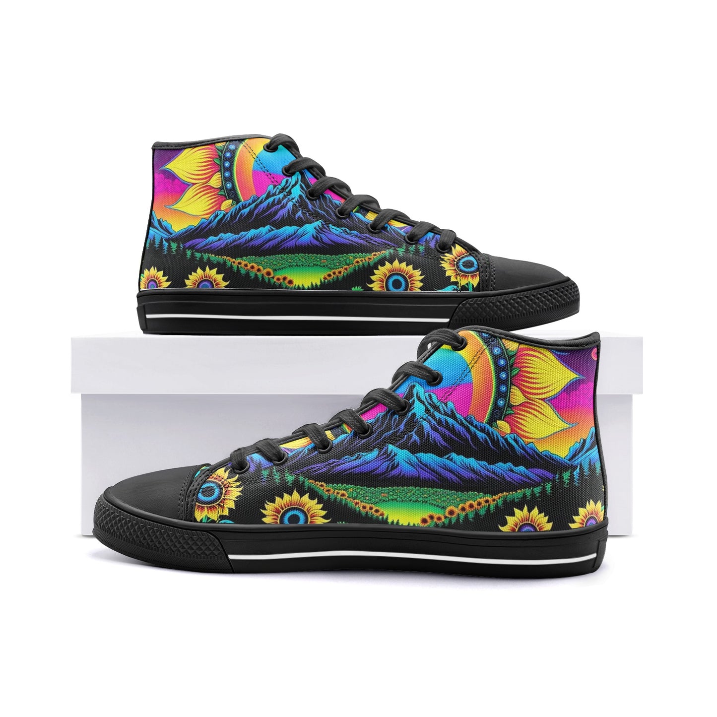 Emerald Blossoms - Mountain Top Flower, Blooming Sunflowers Unisex High Top Canvas Shoes For Hippies