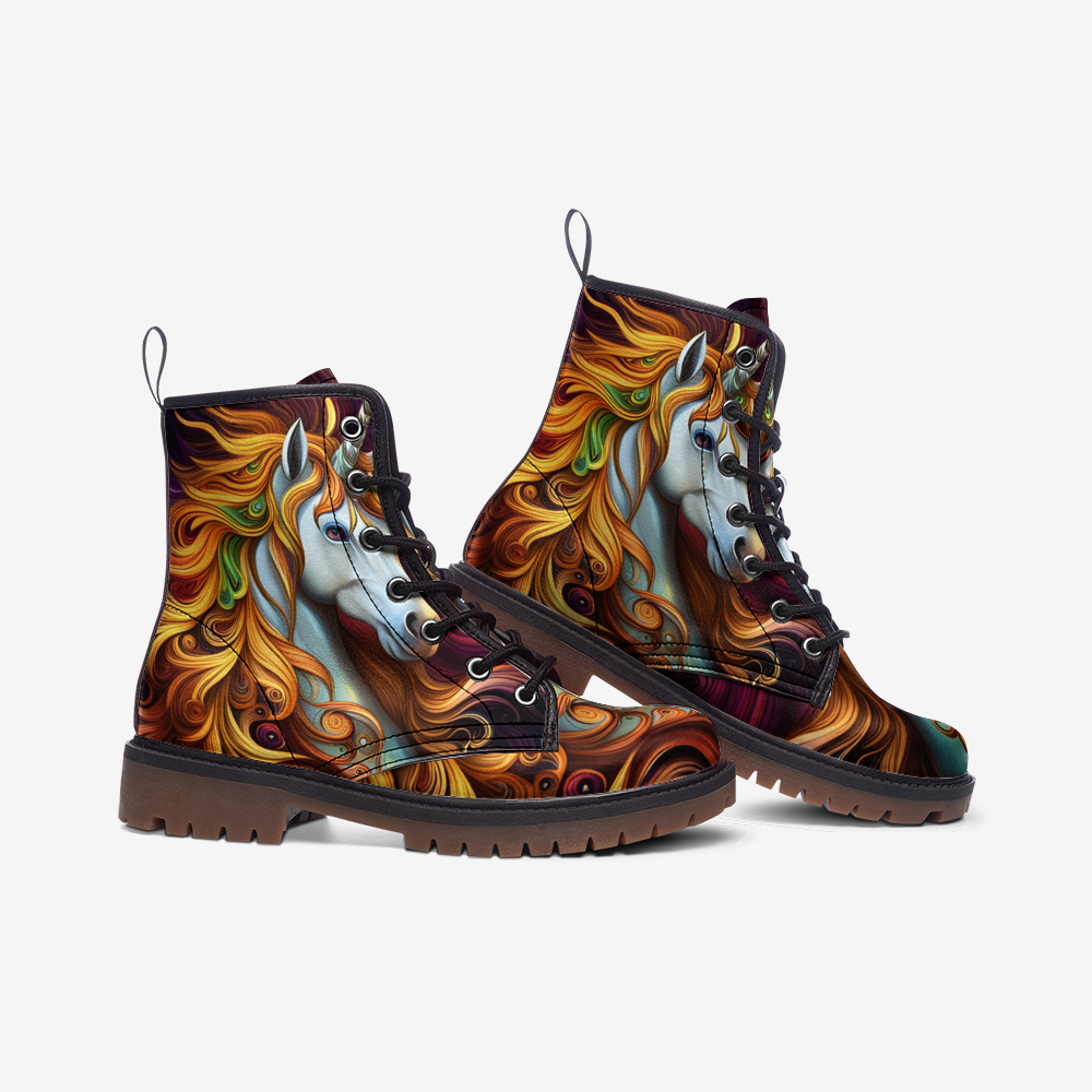 Emerald Blossoms - Unicorn Portrait Casual Leather Lightweight Boots For Hippies