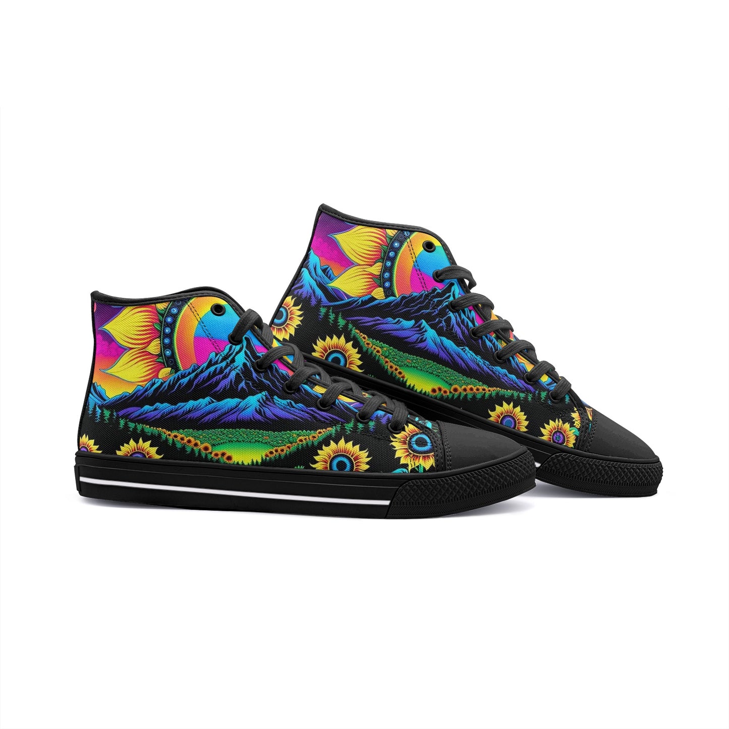 Emerald Blossoms - Mountain Top Flower, Blooming Sunflowers Unisex High Top Canvas Shoes For Hippies