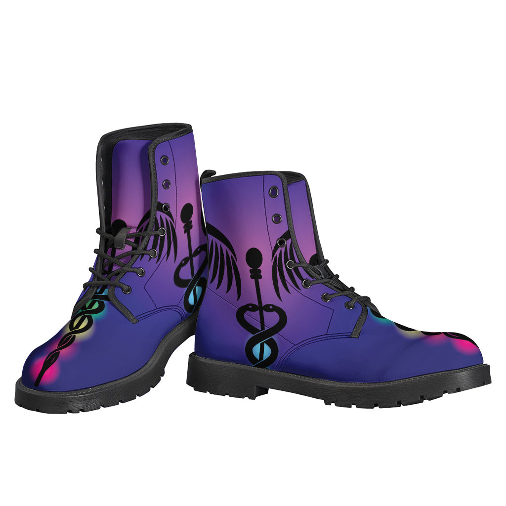 7 Chakras Caduceus Print Leather Lightweight Boots for the Groovy Hippie - 3