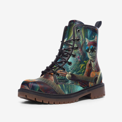 Emerald Blossoms - Cat Guitarist In The Wild Casual Leather Lightweight Boots For Hippies