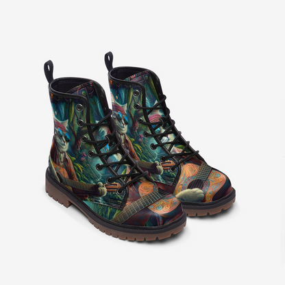 Emerald Blossoms - Cat Guitarist In The Wild Casual Leather Lightweight Boots For Hippies