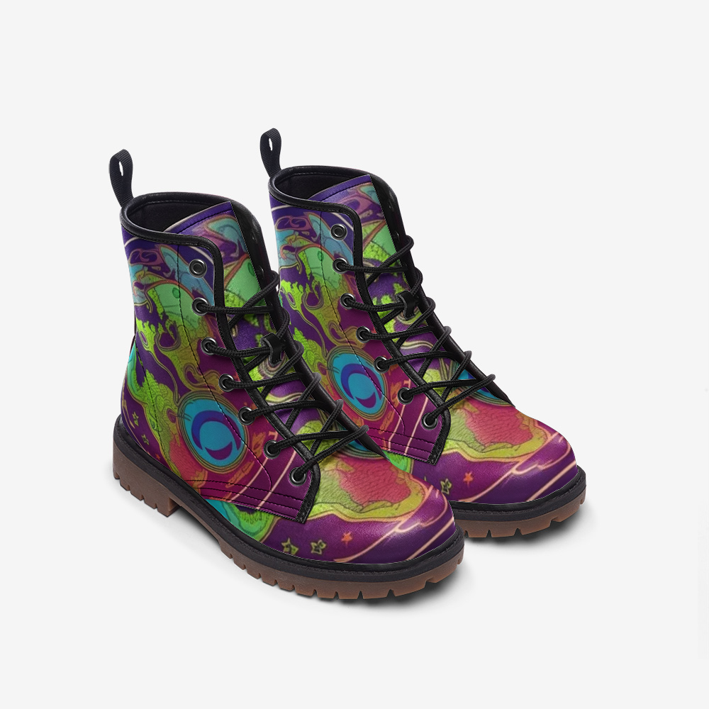 Emerald Blossoms - Dream World Map Casual Leather Lightweight Boots For Hippies