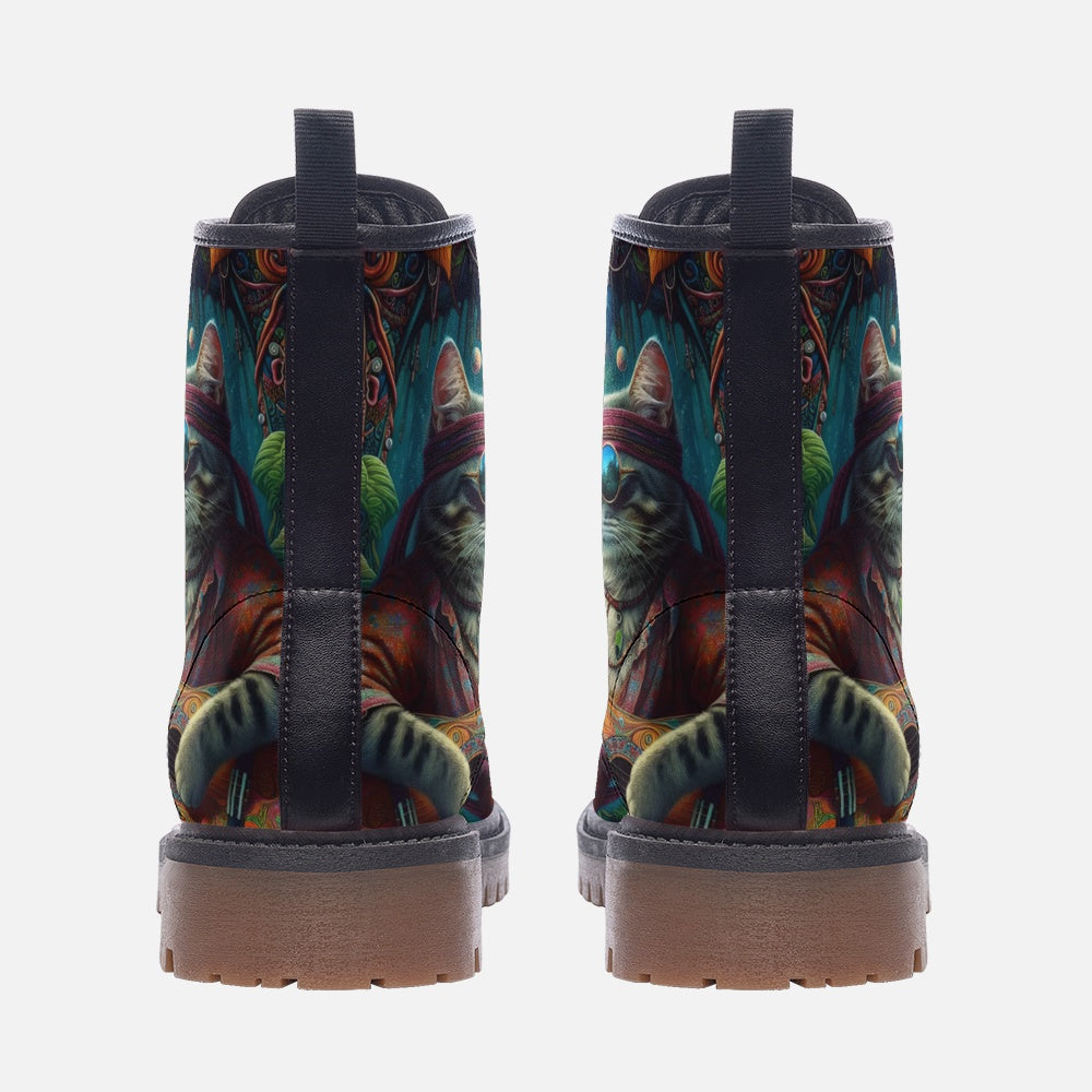 Emerald Blossoms - Cat Guitarist In The Wild Casual Leather Lightweight Boots For Hippies