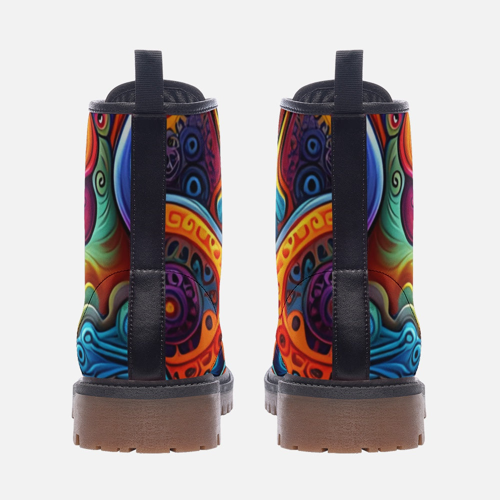 Emerald Blossoms - Colorful Waves, Abstract Design Casual Leather Lightweight Boots For Hippies