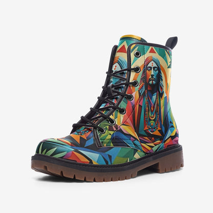 Emerald Blossoms - Peaceful Mind, Meditation, Colorful Geometric Art Casual Leather Lightweight Boots For Hippies