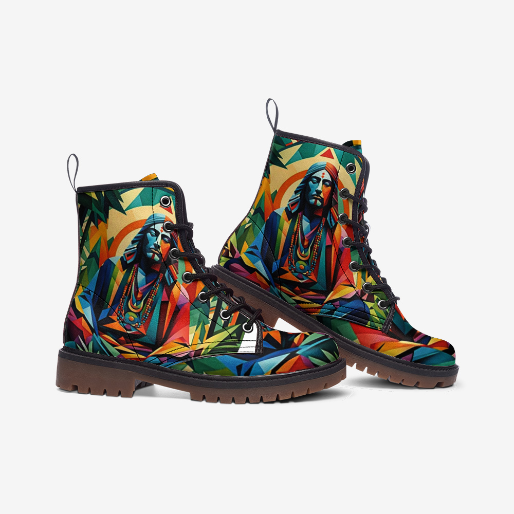 Emerald Blossoms - Peaceful Mind, Meditation, Colorful Geometric Art Casual Leather Lightweight Boots For Hippies