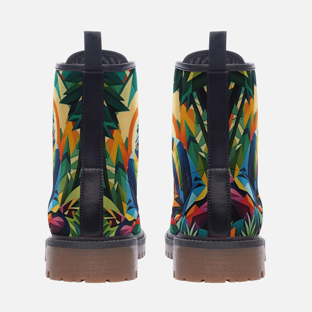 Emerald Blossoms - Peaceful Mind, Meditation, Colorful Geometric Art Casual Leather Lightweight Boots For Hippies