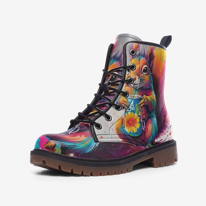 Emerald Blossoms - Cute Chipmunk Painting Casual Leather Lightweight Boots For Hippies