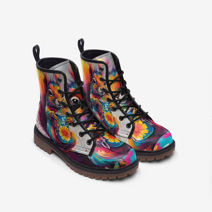 Emerald Blossoms - Cute Chipmunk Painting Casual Leather Lightweight Boots For Hippies