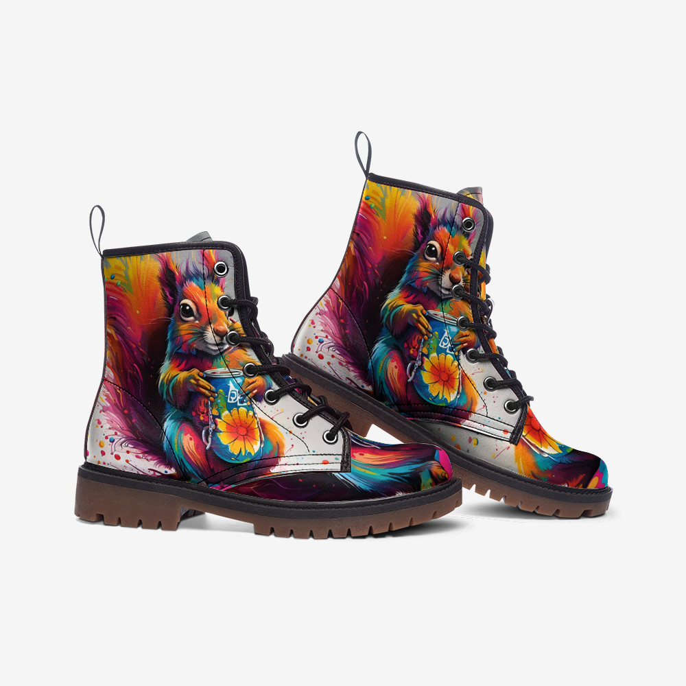 Emerald Blossoms - Cute Chipmunk Painting Casual Leather Lightweight Boots For Hippies