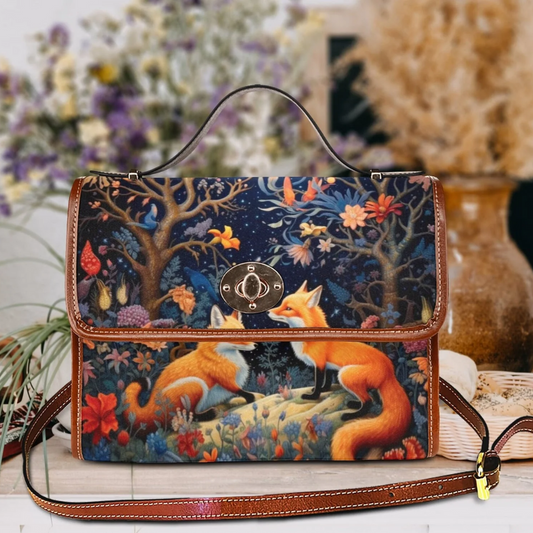 Emerald Blossoms -  Cottagecore Fox Canvas Satchel Bag For Hippies