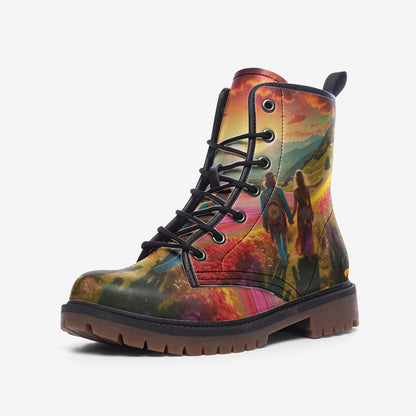 Emerald Blossoms - Together To The Hippie Destination Casual Leather Lightweight Boots For Hippies