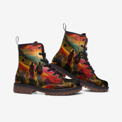 Emerald Blossoms - Together To The Hippie Destination Casual Leather Lightweight Boots For Hippies