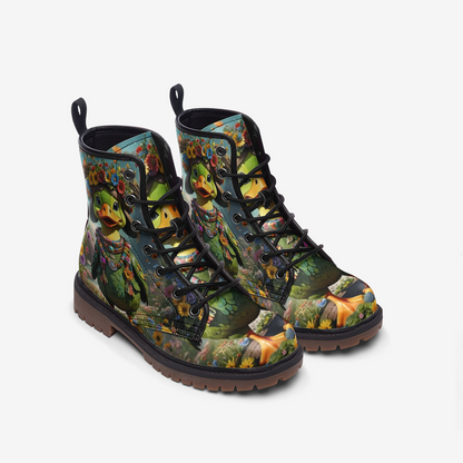 Emerald Blossoms - Green Duck In Floral Paradise Casual Leather Lightweight Boots For Hippies