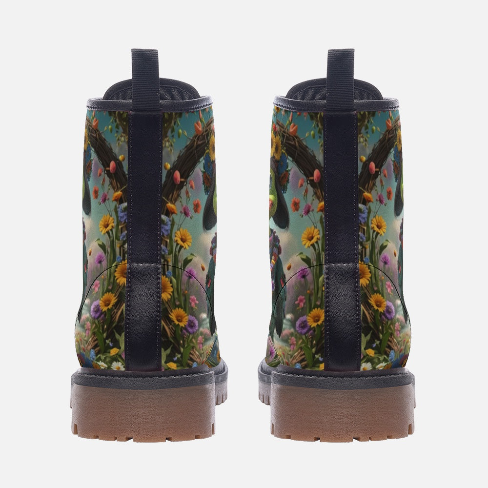 Emerald Blossoms - Green Duck In Floral Paradise Casual Leather Lightweight Boots For Hippies