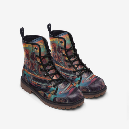 Emerald Blossoms - Bohemian Style, Retro Vibe, Race Fun Leather Lightweight Boots for Hippies