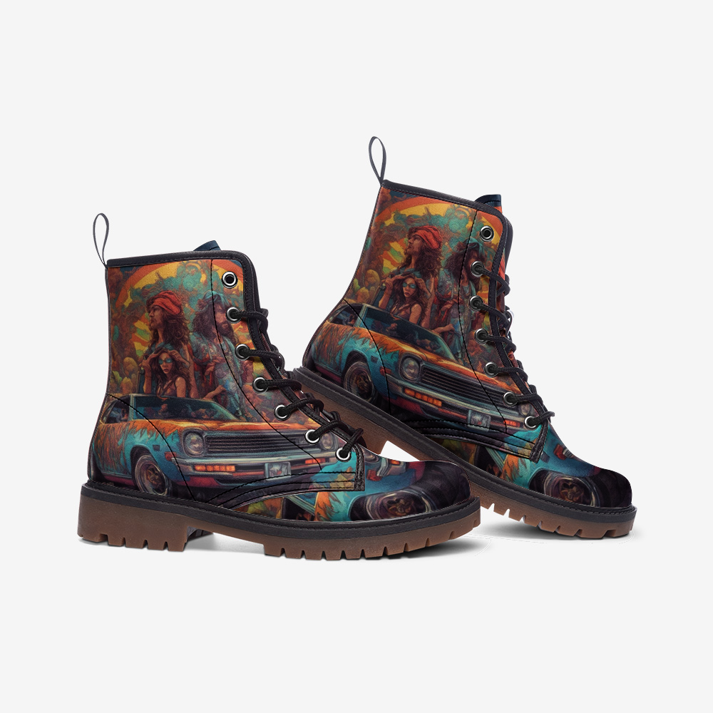 Emerald Blossoms - Bohemian Style, Retro Vibe, Race Fun Leather Lightweight Boots for Hippies