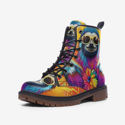 Emerald Blossoms - Cool Sloth on Leather Lightweight Boots for Hippies