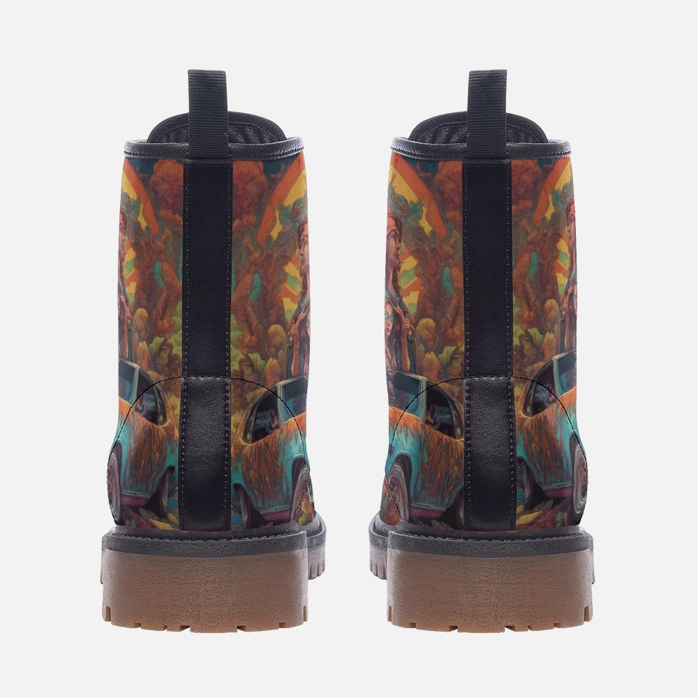 Emerald Blossoms - Bohemian Style, Retro Vibe, Race Fun Leather Lightweight Boots for Hippies