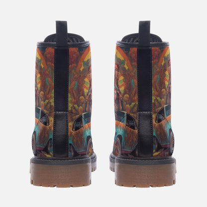 Emerald Blossoms - Bohemian Style, Retro Vibe, Race Fun Leather Lightweight Boots for Hippies