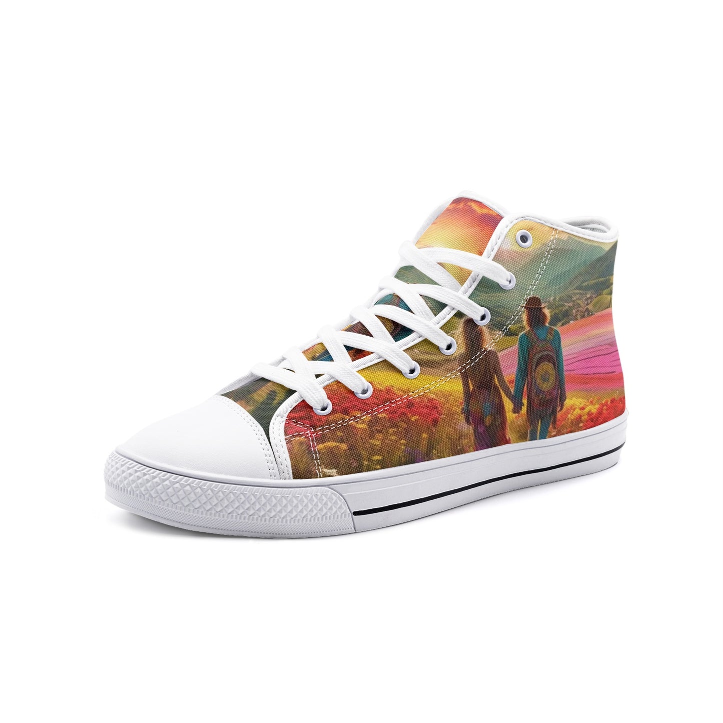 Emerald Blossoms - Romantic Place, Hippie Couple Unisex High Top Canvas Shoes For Hippies