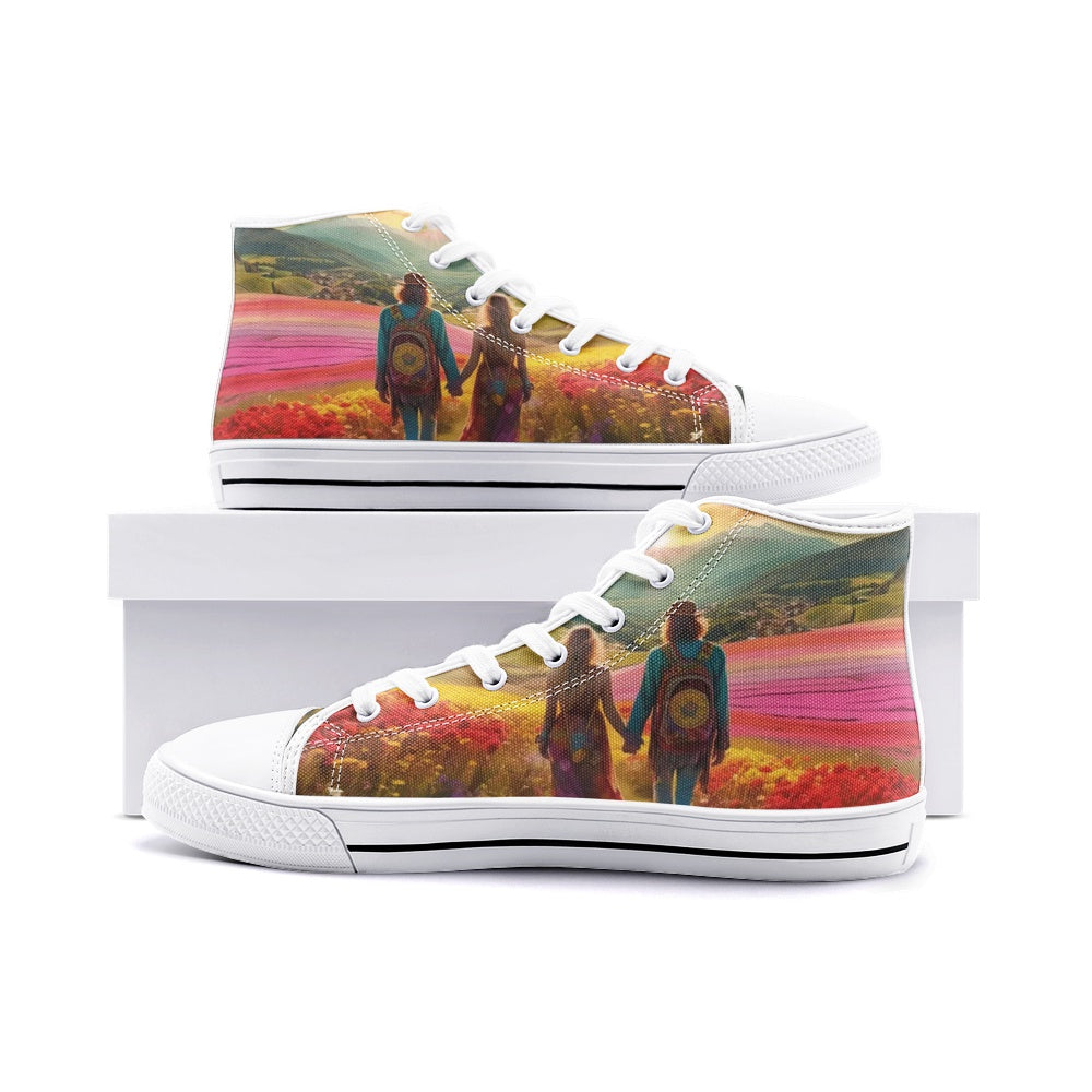 Emerald Blossoms - Romantic Place, Hippie Couple Unisex High Top Canvas Shoes For Hippies