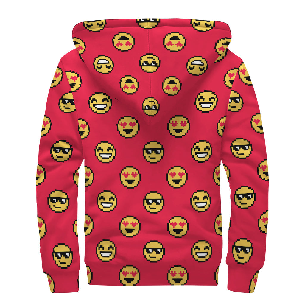 Groovy 8-Bit Emoji Pattern Sherpa Lined Zip Up Hoodie - 2