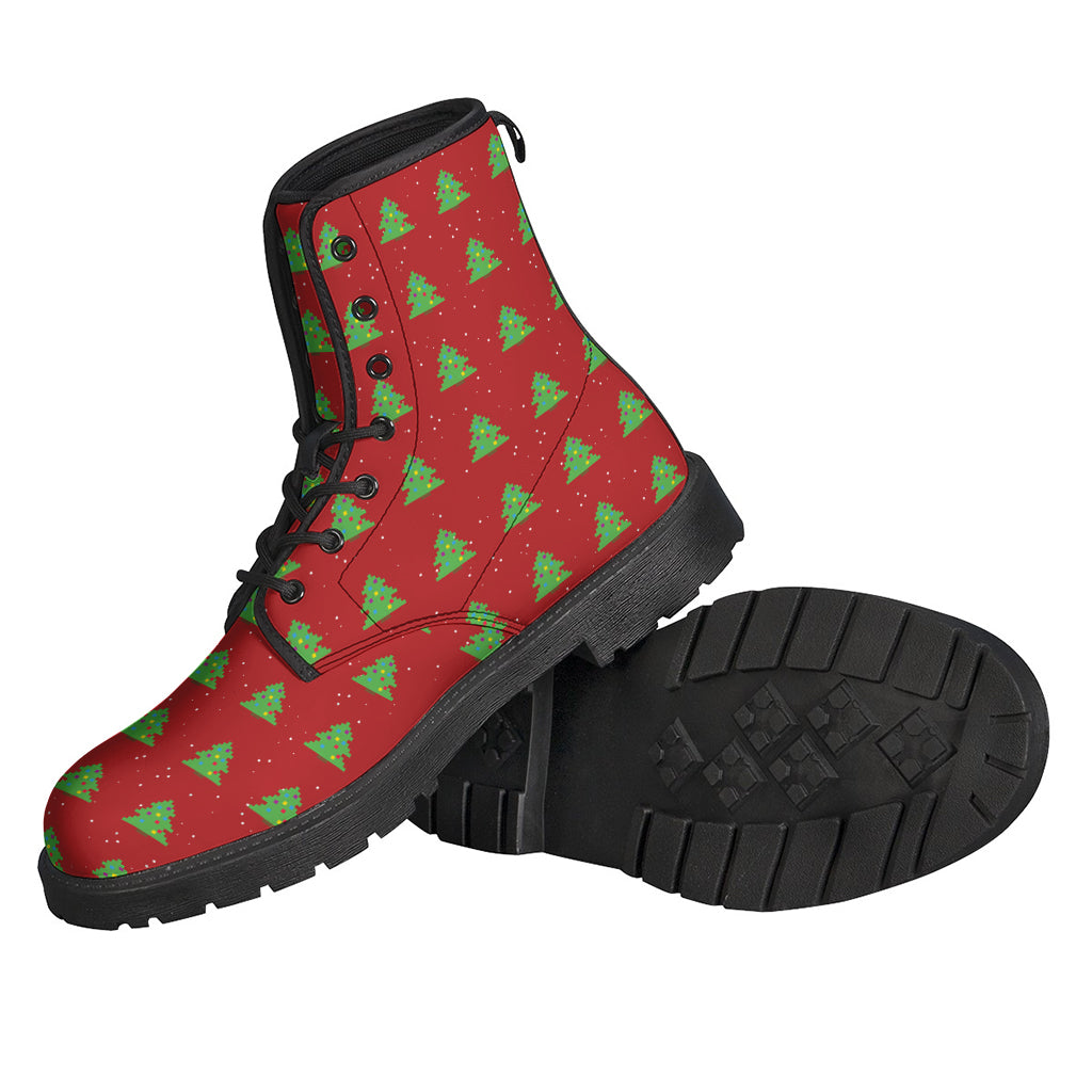 Groovy 8-Bit Pixel Christmas Tree Leather Boots for Retro Hippies - 2