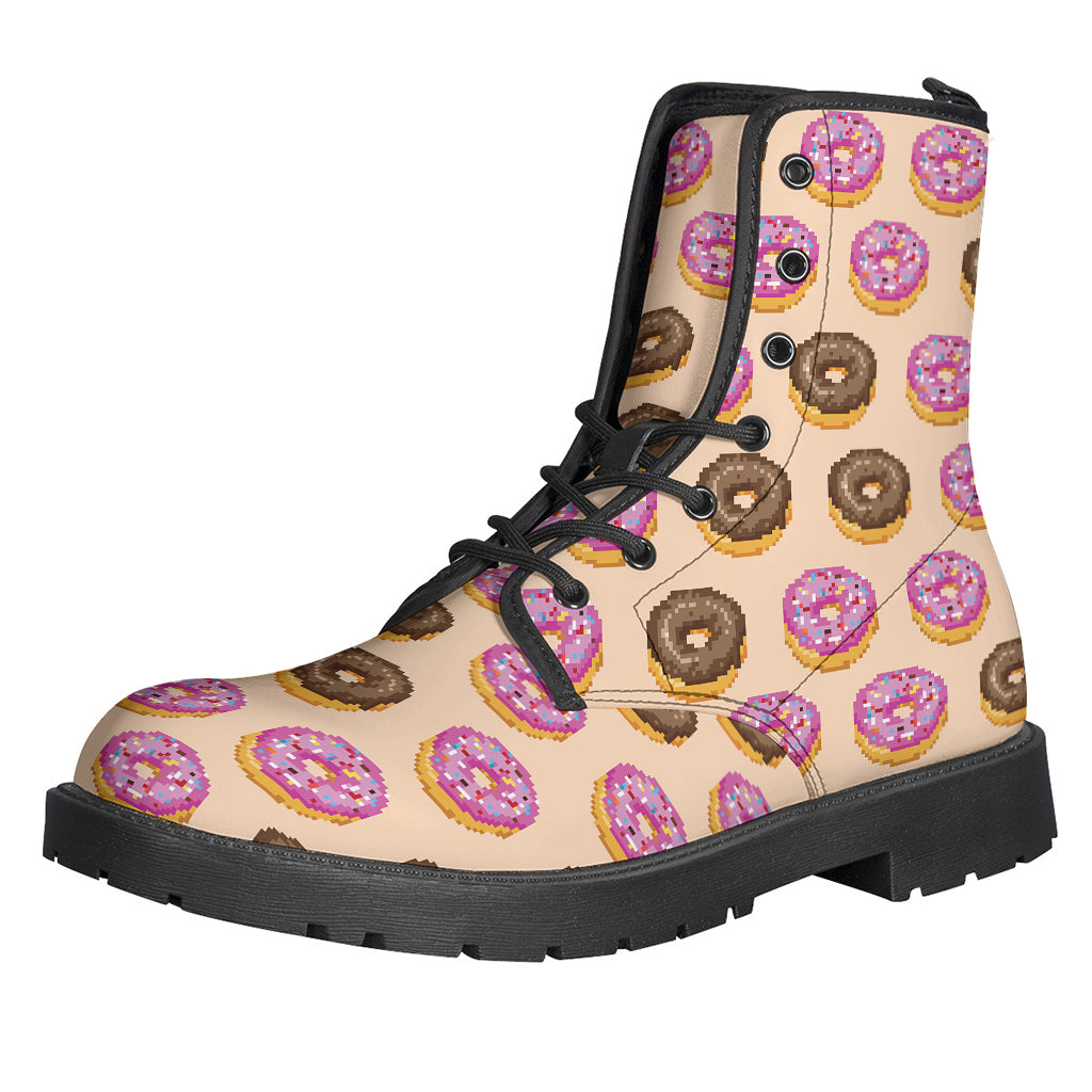 8-Bit Pixel Donut Print Leather Lightweight Boots for Hippies - 1