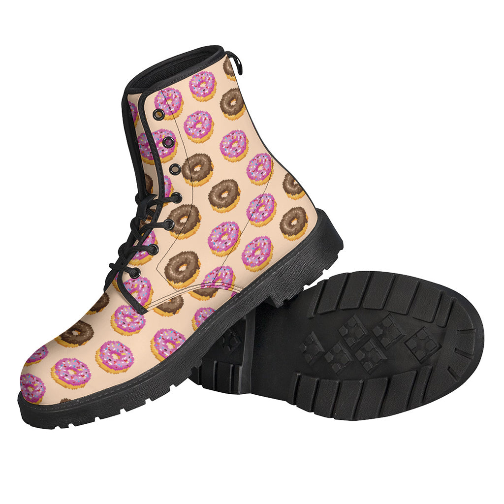 8-Bit Pixel Donut Print Leather Lightweight Boots for Hippies - 2