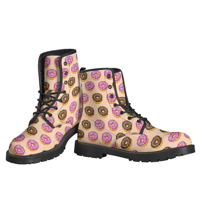 8-Bit Pixel Donut Print Leather Lightweight Boots for Hippies - 3