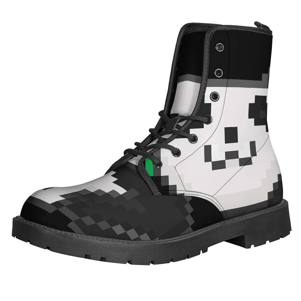 Step Out in Style with 8-Bit Pixel Panda Print Leather Boots - 1