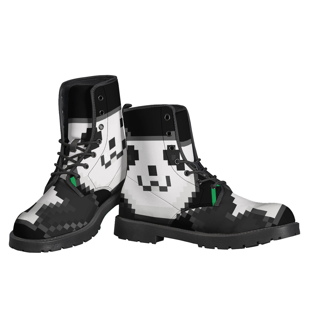 Step Out in Style with 8-Bit Pixel Panda Print Leather Boots - 3