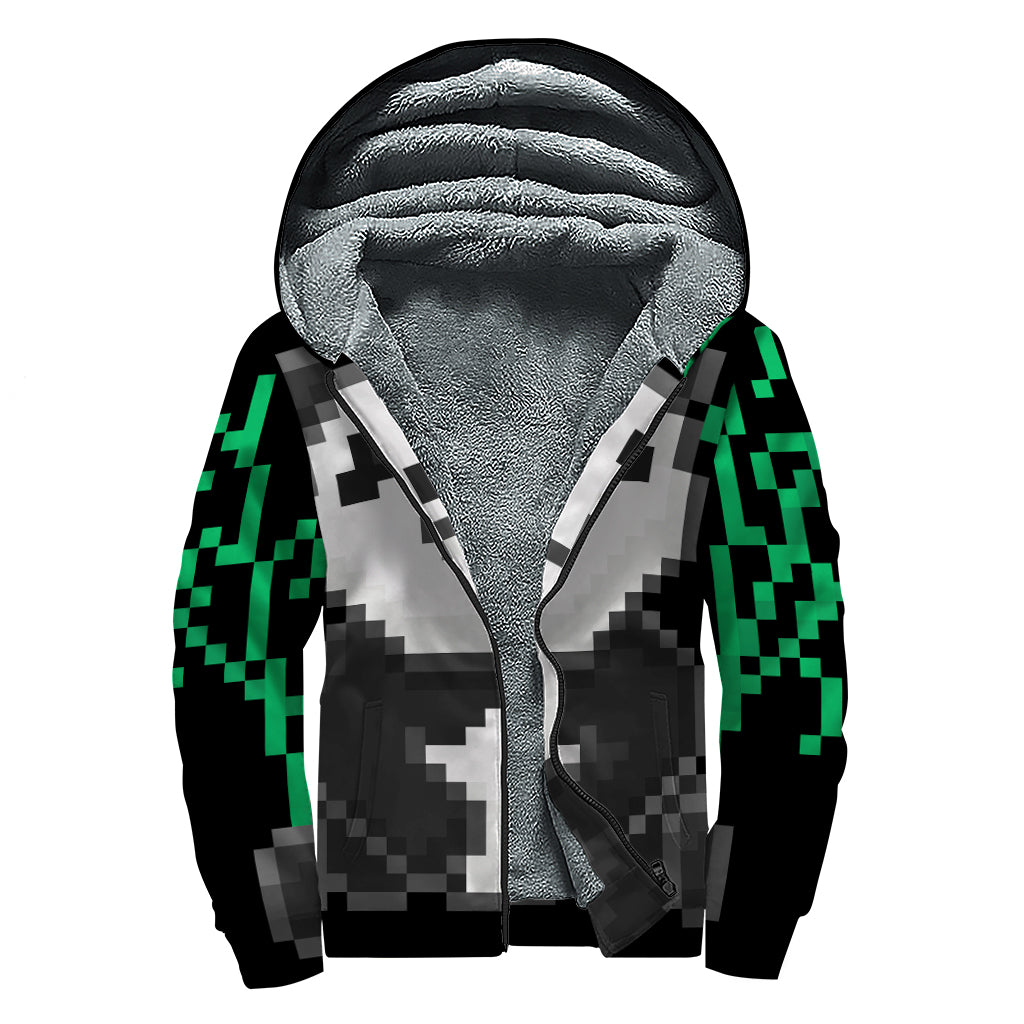 8-Bit Pixel Panda Print Sherpa Lined Zip Up Hoodie for Free Spirited Hippies - 1