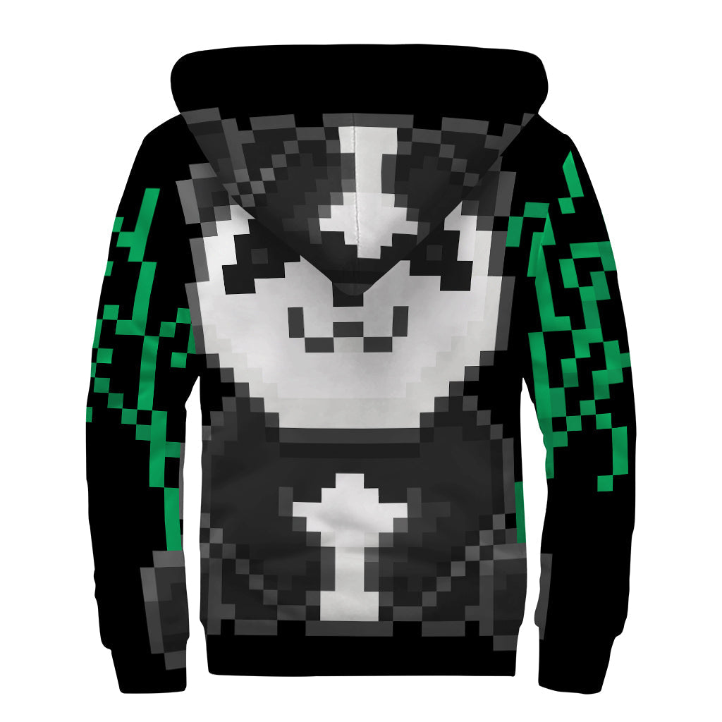 8-Bit Pixel Panda Print Sherpa Lined Zip Up Hoodie for Free Spirited Hippies - 2