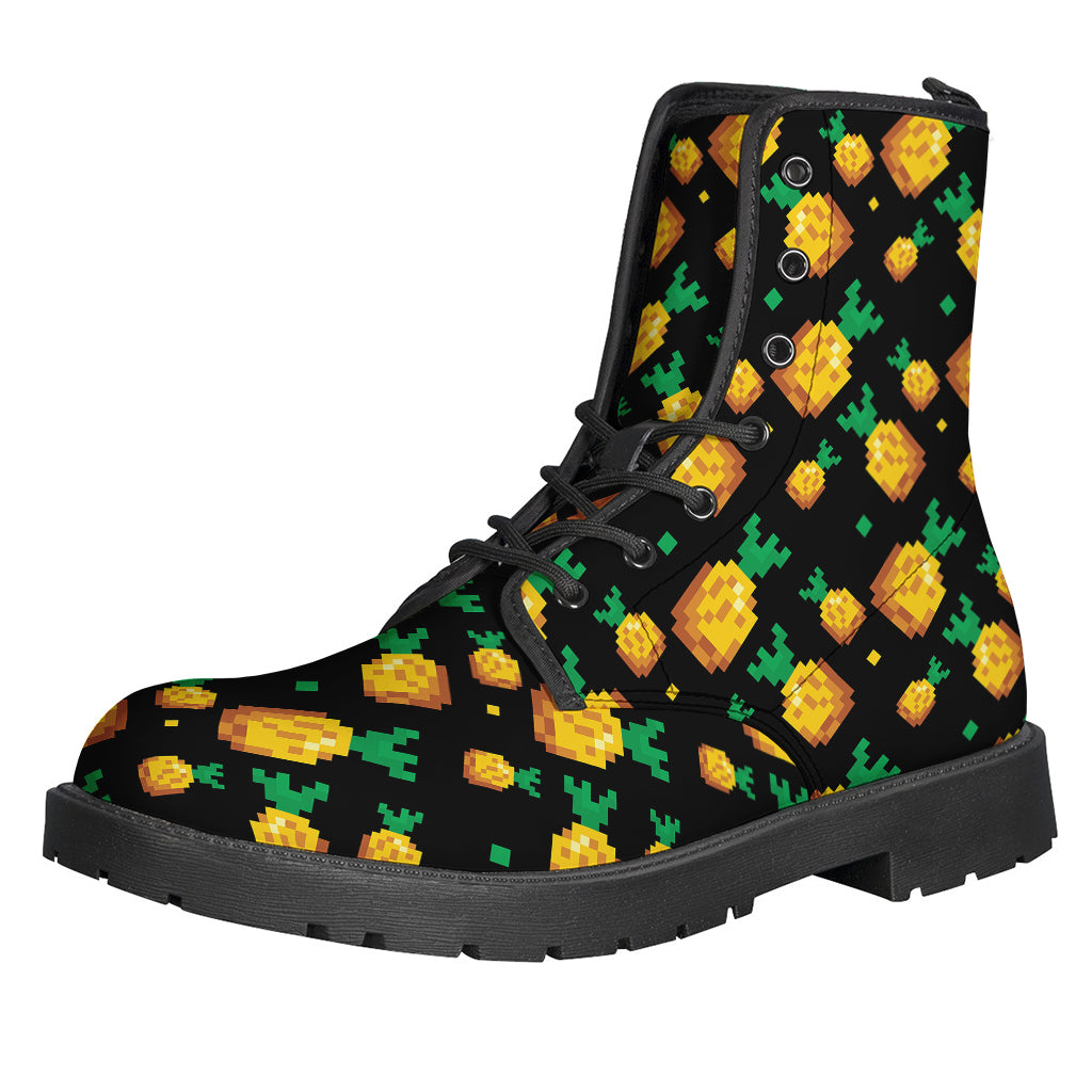 Groovy Leather Lightweight Boots with 8-Bit Pixel Pineapple Print - 1