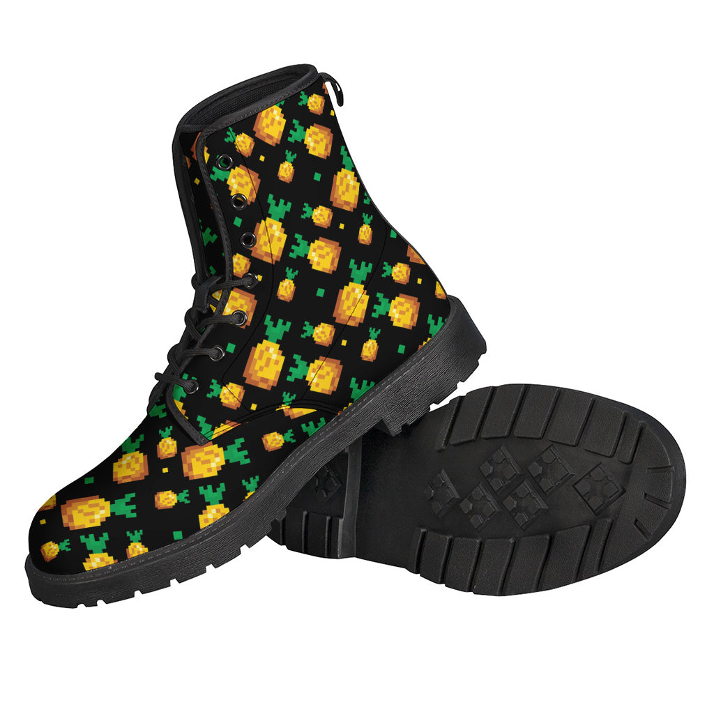 Groovy Leather Lightweight Boots with 8-Bit Pixel Pineapple Print - 2